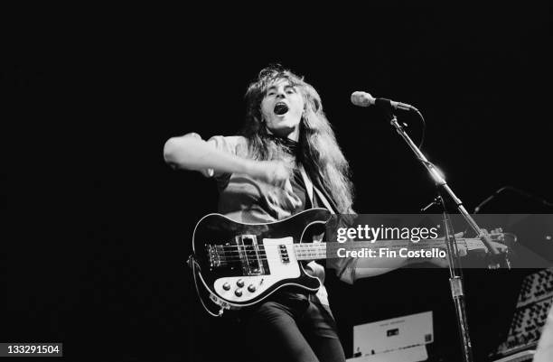 21st SEPTEMBER: Geddy Lee from Canadian rock group Rush performs live on stage at Bingley Hall in Staffordshire, England on 21st September 1979.