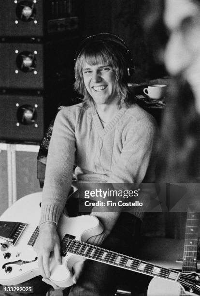 1st SEPTEMBER: Guitarist Alex Lifeson from Canadian progressive rock band Rush recording their album 'Permanent Waves' at Le Studio, Morin Heights,...