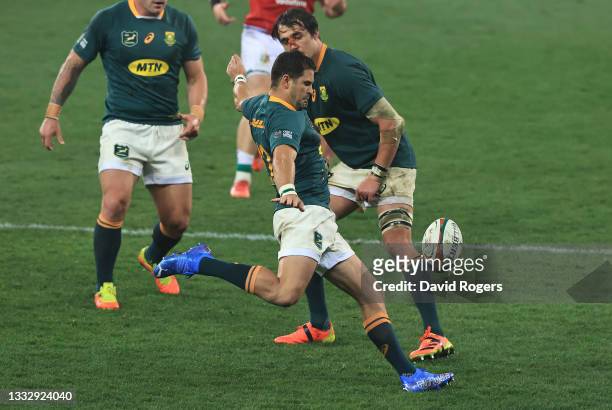 Morne Steyn of the South Africa Springboks, kicks the ball upfield during the 3rd test match between the South Africa Springboks and the British &...