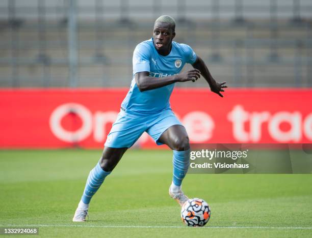 Benjamin Mendy of Manchester city in action during the pre-season friendly match between Manchester City and Blackpool at Manchester City Football...