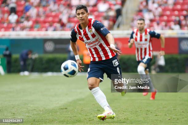 Angel Zaldivar of Chivas runs after the ball during the 3rd round match between Chivas and Juarez as part of the Torneo Grita Mexico A21 Liga MX at...