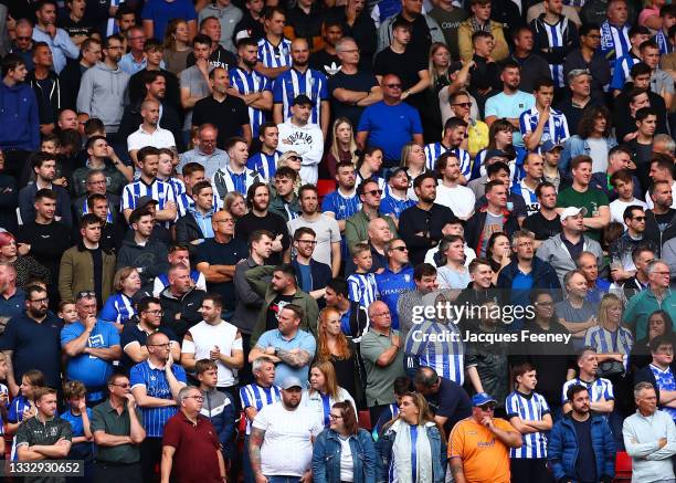 Sheffield Wednesday fans watch on during the Sky Bet League One match between Charlton Athletic and Sheffield Wednesday at The Valley on August 07,...
