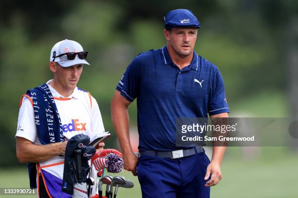 Bryson DeChambeau plays a shot on the 16th hole during the third round of the World Golf Championship-FedEx St Jude Invitational at TPC Southwind on...
