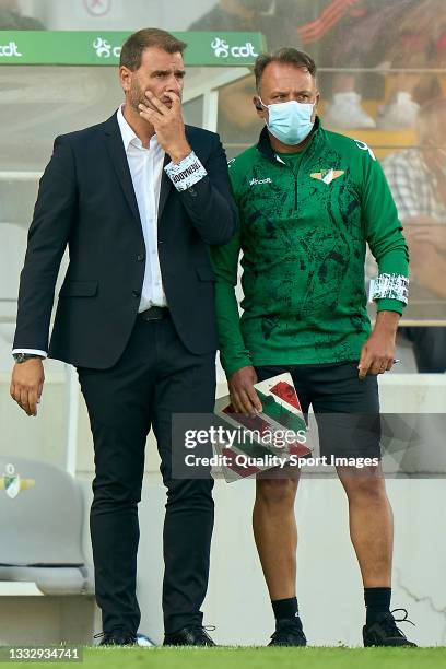 Joao Henriques the manager of Moreirense FC reacts during the Liga Portugal Bwin match between Moreirense FC and SL Benfica at Parque de Jogos...