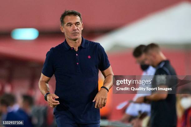 Luis Garcia Plaza, head coach of Mallorca looks on during a pre season friendly match between RCD Mallorca and Cagliari Calcio at Estadi de Son Moix...