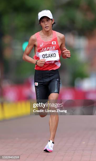 Suguru Osako of Team Japan competes in the Men's Marathon Final on day sixteen of the Tokyo 2020 Olympic Games at Sapporo Odori Park on August 08,...