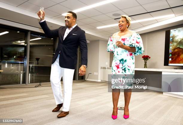 Celebrity Chef Huda and her fiancé Lamar Brown toast to their engagement at Chef Huda's premiere screening of TLC Network's "Say Yes To The Dress"...