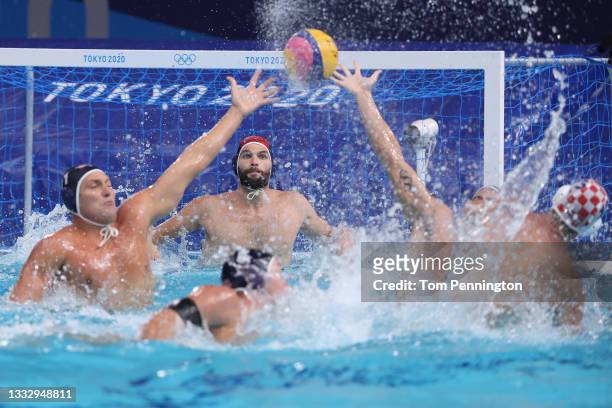 Drew Holland of Team United States prepares to defend during the Men’s Classification 5th-6th match between Croatia and the United States on day...