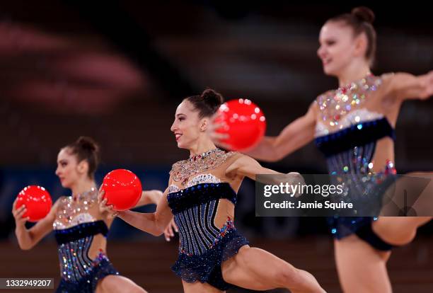 Team Bulgaria competes during the Group All-Around Final at Ariake Gymnastics Centre on August 08, 2021 in Tokyo, Japan.