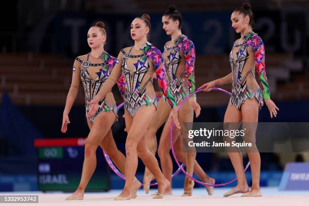 Team Israel competes during the Group All-Around Final at Ariake Gymnastics Centre on August 08, 2021 in Tokyo, Japan.