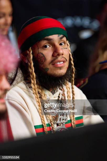 Artist Tekashi69 is seen in attendance during the UFC 265 event at Toyota Center on August 07, 2021 in Houston, Texas.