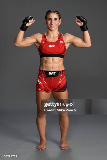 Tecia Torres poses for a post fight portrait backstage during the UFC 265 event at Toyota Center on August 07, 2021 in Houston, Texas.