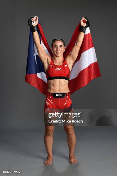 Tecia Torres poses for a post fight portrait backstage during the UFC 265 event at Toyota Center on August 07, 2021 in Houston, Texas.