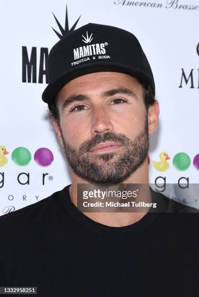 Brody Jenner attends an event to introduce the Mamitas Hurricane Goblet drink at Sugar Factory American Brasserie on August 07, 2021 in Los Angeles,...