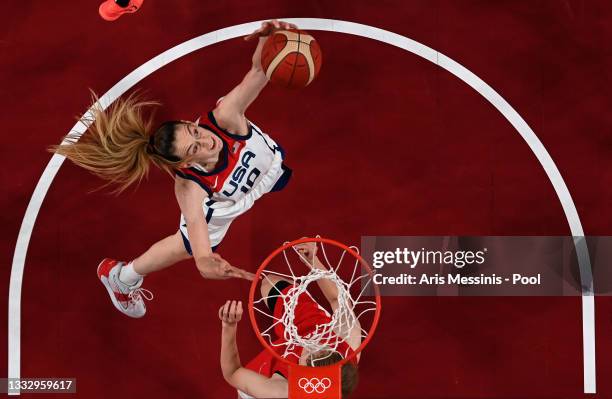 Breanna Stewart of Team United States grabs a rebound against Team Japan during the second half of the Women's Basketball final game on day sixteen...