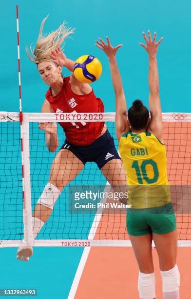 Gabriela Braga Guimaraes of Team Brazil competes against Andrea Drews of Team United States during the Women's Gold Medal Match on day sixteen of the...