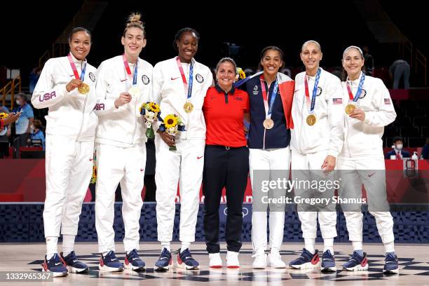 Former University of Connecticut players Napheesa Collier, Breanna Stewart, Tina Charles, Cheryl Reeve, Gabby Williams, Diana Taurasi and Sue Bird of...