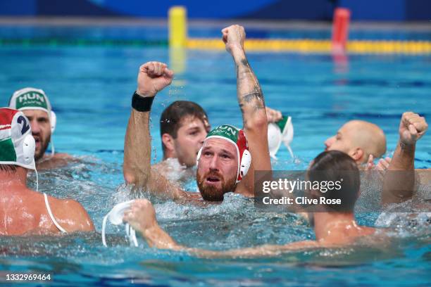 Viktor Nagy of Team Hungary celebrates the win during the Men’s Bronze Medal match between Hungary and Spain on day sixteen of the Tokyo 2020 Olympic...