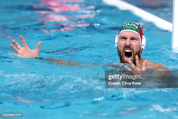 Viktor Nagy of Team Hungary reacts during the Men’s Bronze Medal match between Hungary and Spain on day sixteen of the Tokyo 2020 Olympic Games at...