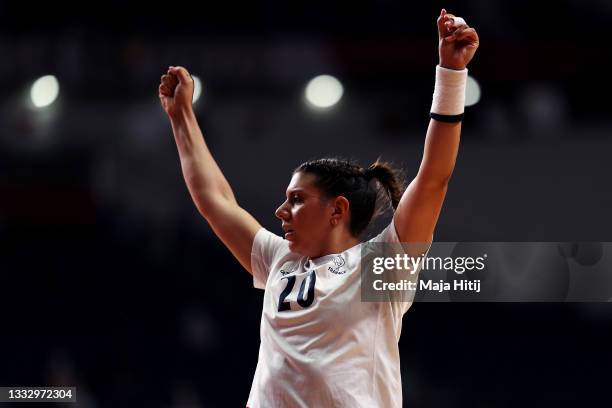 Laura Flippes of Team France is seen during the Women's Gold Medal handball match between ROC and France on day sixteen of the Tokyo 2020 Olympic...