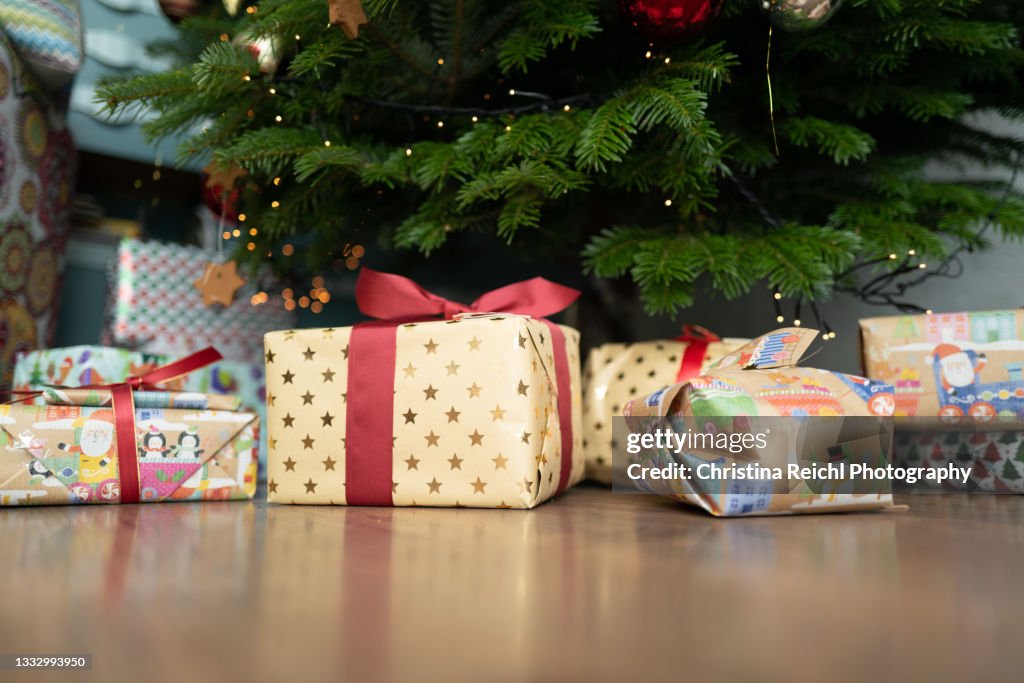 Many Christmas presents under wonderful Christmas Tree