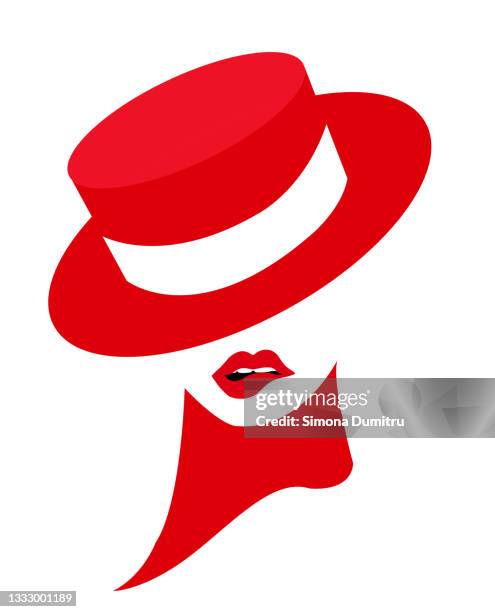 illustration of a cabaret girl with red ribbon and red hat - burlesque girl dance stock pictures, royalty-free photos & images