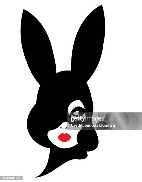 illustration of a woman wearing a rabbit mask - rabbit mask stock pictures, royalty-free photos & images