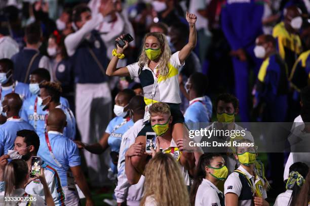 Members of Team Australia during the Closing Ceremony of the Tokyo 2020 Olympic Games at Olympic Stadium on August 08, 2021 in Tokyo, Japan.