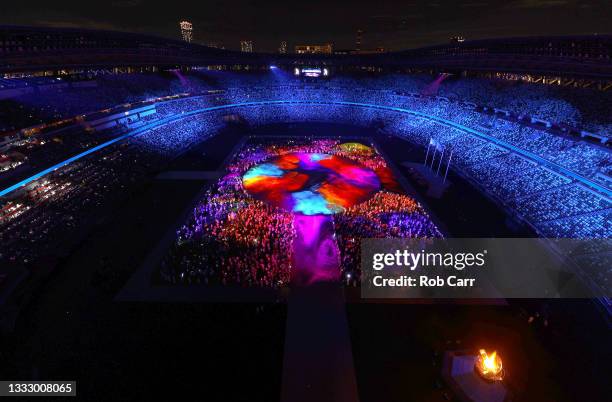 The Athletes of the competing nations enter the stadium during the Closing Ceremony of the Tokyo 2020 Olympic Games at Olympic Stadium on August 08,...