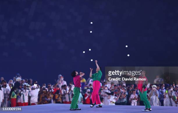 Jugglers during the Closing Ceremony of the Tokyo 2020 Olympic Games at Olympic Stadium on August 08, 2021 in Tokyo, Japan.