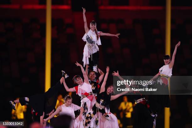 Entertainers perform during the Closing Ceremony of the Tokyo 2020 Olympic Games at Olympic Stadium on August 08, 2021 in Tokyo, Japan.