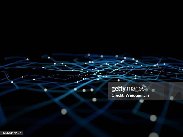 blue technological sense background image composed of particles and lines - rede imagens e fotografias de stock