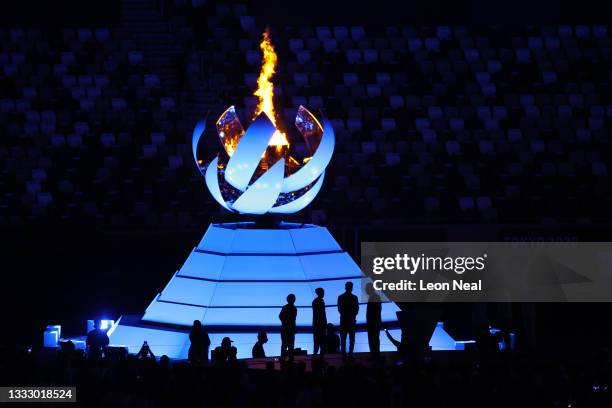 The Flame Cauldron during the Closing Ceremony of the Tokyo 2020 Olympic Games at Olympic Stadium on August 08, 2021 in Tokyo, Japan.