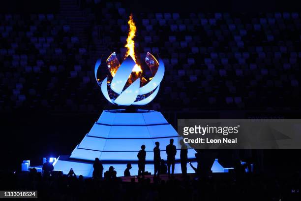 The Flame Cauldron during the Closing Ceremony of the Tokyo 2020 Olympic Games at Olympic Stadium on August 08, 2021 in Tokyo, Japan.