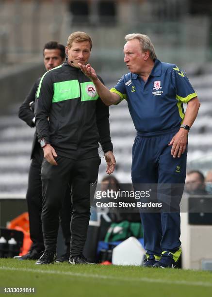 The Middlesbrough Manager, Neil Warnock reacts during the Sky Bet Championship match between Fulham and Middlesbrough at Craven Cottage on August 08,...