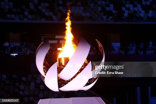 The Flame Cauldron during the Closing Ceremony of the Tokyo 2020 Olympic Games at Olympic Stadium on August 08, 2021 in Tokyo, Japan.