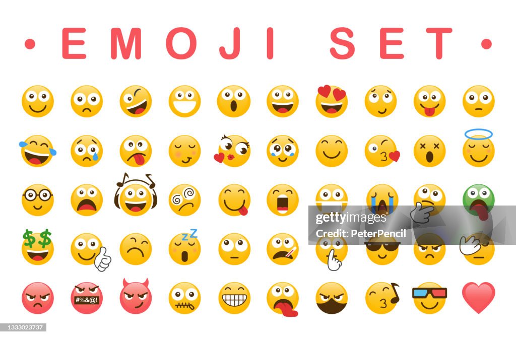 Emoji Icon Set Emoticons Smile Colllection Emotions Funny Cartoon Social  Media Smile Crying Sad Angry Joyful High-Res Vector Graphic - Getty Images