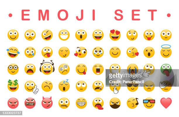 emoji icon set. emoticons. smile colllection. emotions. funny cartoon. social media. smile, crying, sad, angry, joyful - emoticones stock illustrations