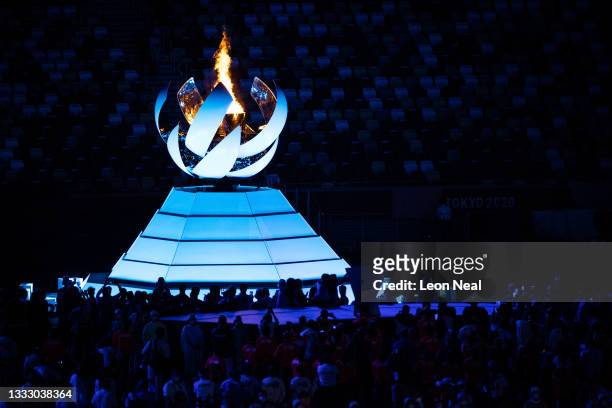 The Olympic cauldron is seen during the Closing Ceremony of the Tokyo 2020 Olympic Games at Olympic Stadium on August 08, 2021 in Tokyo, Japan.