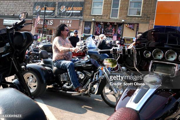 Motorcycle enthusiasts attend the 81st annual Sturgis Motorcycle Rally on August 08, 2021 in Sturgis, South Dakota. The rally is expected to draw...