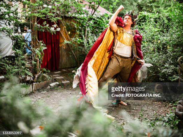 actor during the play in outdoor theatre - passion play stock pictures, royalty-free photos & images