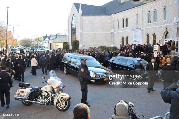 View of atmosphere at the funeral service for Heavy D at Grace Baptist Church on November 18, 2011 in Mount Vernon, New York.