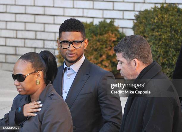 Singer/recording artist Usher attends the funeral service for Heavy D at Grace Baptist Church on November 18, 2011 in Mount Vernon, New York.