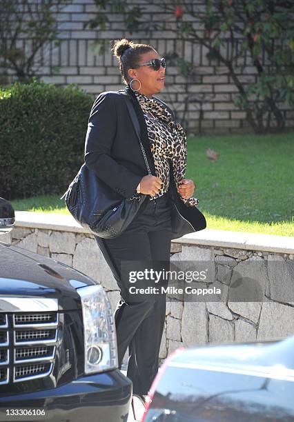 Rapper/actress Queen Latifah attends the funeral service for Heavy D at Grace Baptist Church on November 18, 2011 in Mount Vernon, New York.