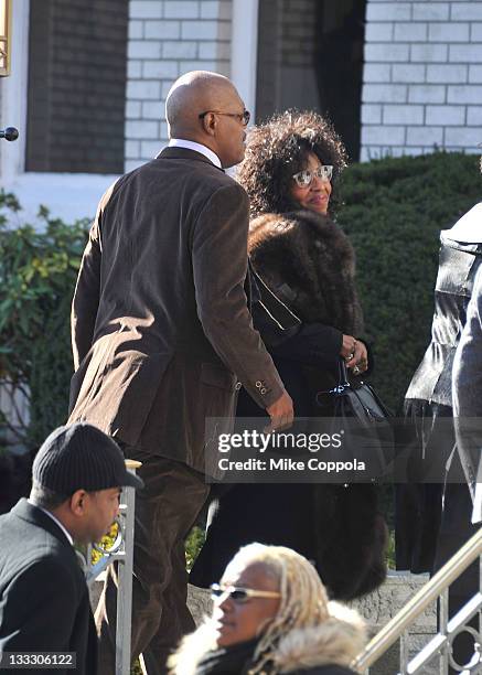 Actor Samuel Jackson and wife LaTanya Richardson attend the funeral service for Heavy D at Grace Baptist Church on November 18, 2011 in Mount Vernon,...