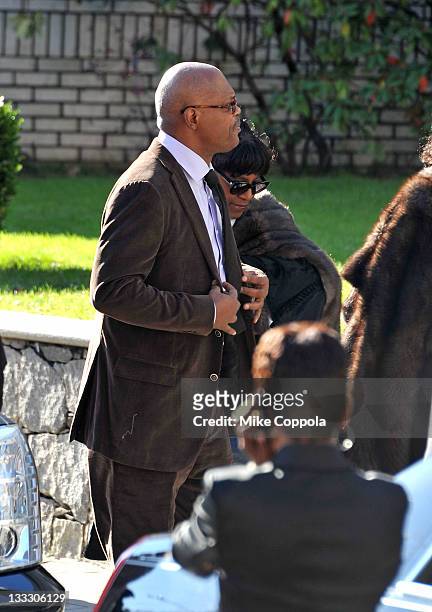 Actor Samuel Jackson and wife LaTanya Richardson attend the funeral service for Heavy D at Grace Baptist Church on November 18, 2011 in Mount Vernon,...