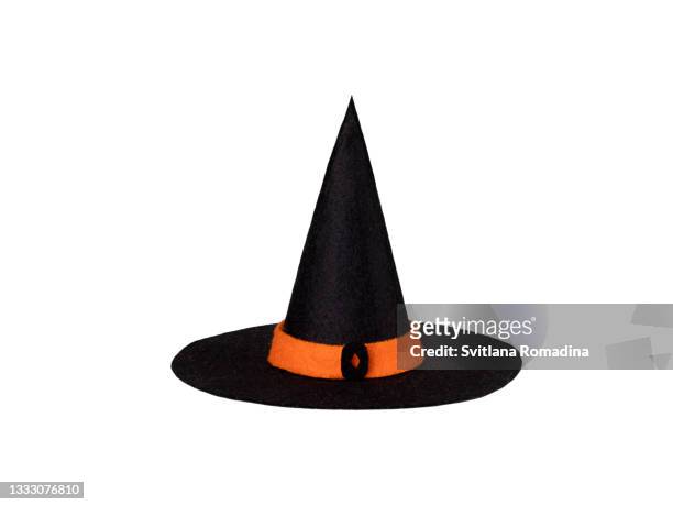 black halloween witch hat - halloween decoration fotografías e imágenes de stock