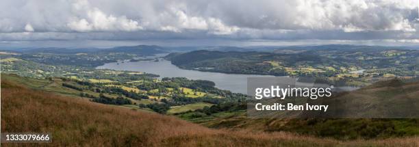 panoramic  view over lake windermere, lake district national park - ambleside stock pictures, royalty-free photos & images