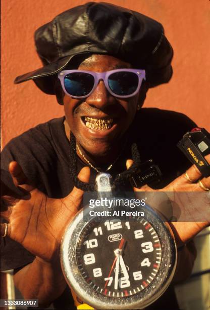 Rapper Flavor Flav appears in a portrait taken on April 22, 1991 in New York City.