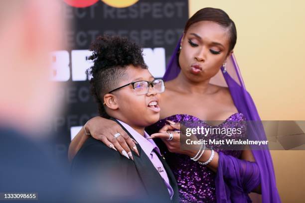 David Otunga Jr. And Jennifer Hudson attend the premiere of MGM's "Respect" at Regency Village Theatre on August 08, 2021 in Los Angeles, California.